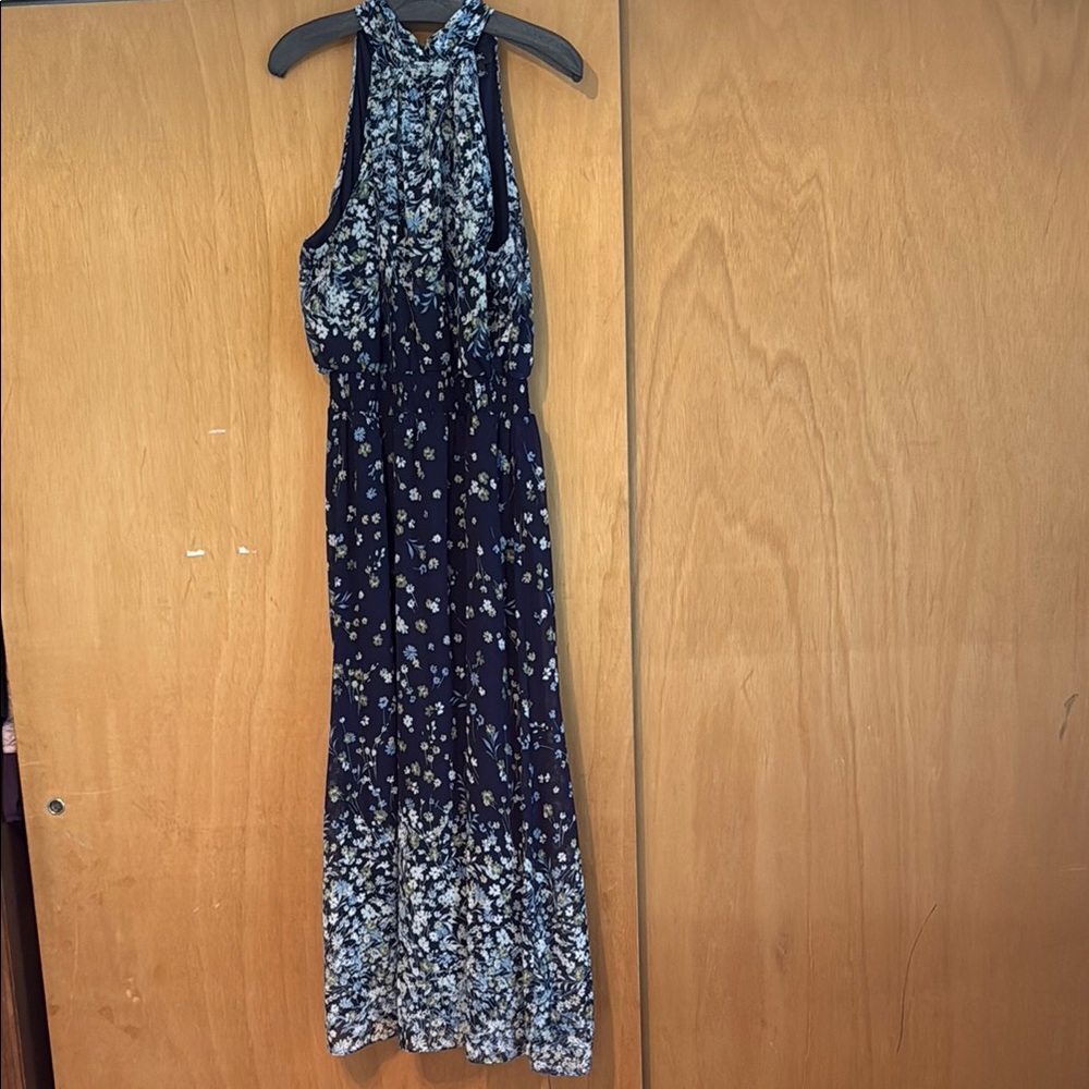 MSK Blue and Silver Halter Maxi Dress